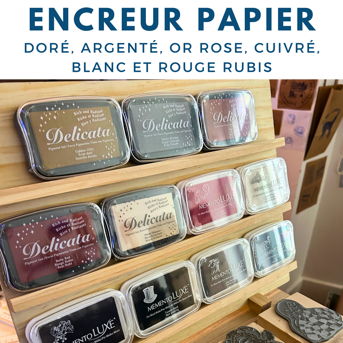 Encreur pour papier et support absorbant doré, argenté, cuivré, or rose, blanc, rouge métallique