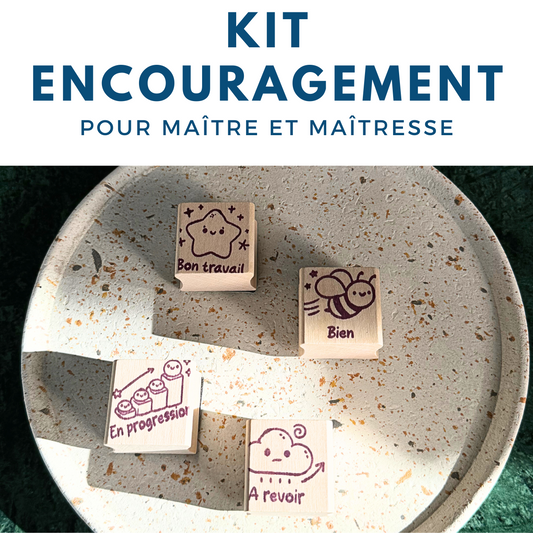 Kit de tampons encreurs encouragement pour maître et maîtresse, instituteurs avec des petits mots d'encouragements