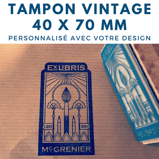 tampon vintage bois 70 x 40 mm