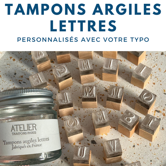 Tampon abécédaire avec typographie personnalisée pour argile et savon