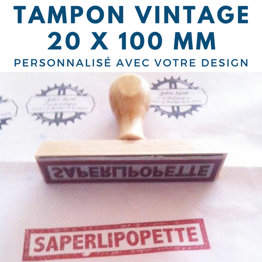 Tampon vintage bois 20 x 100 mm personnalisé,