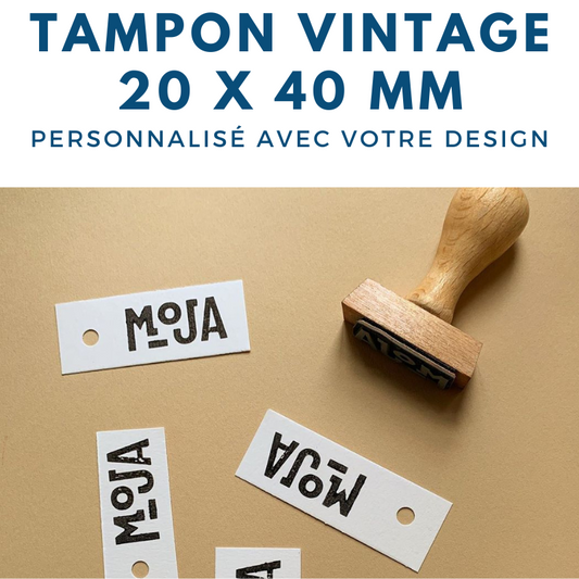 tampon vintage bois 20 x 40 mm