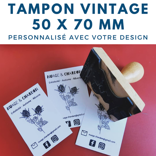 Tampon vintage bois 50 x 70 mm personnalisé,