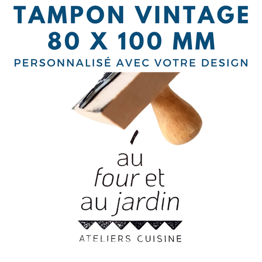 Tampon bois vintage 80 x 100 mm personnalisé