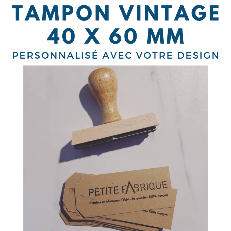 tampon vintage bois 60 x 40 mm